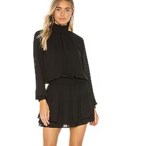 Krisa Smocked Turtleneck Mini Dress Black Size Large